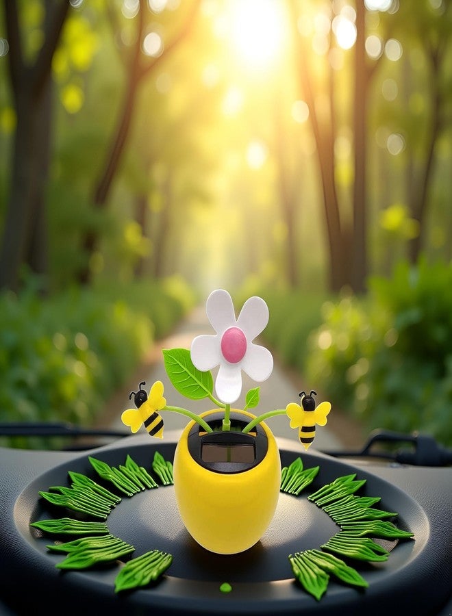 Cauaoa Solar Dancing Flower, Car Dashboard Ornament, Sunflower with Honey Bee Swinging Decoration, Solar Power Kits, Shaking Head Figure Interior Decoration Desktop Ornaments - Image 3